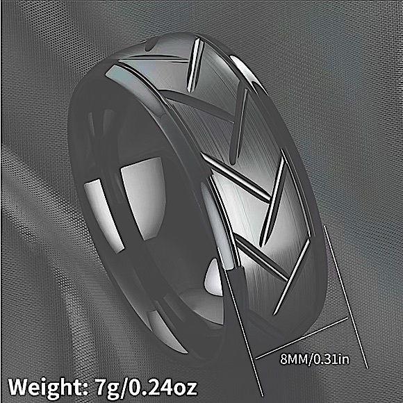 New Mens Stainless Steel (Titanium Fake) Silver Simple Fashion Ring (Tire Track) - Picture 4 of 6